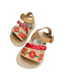 Mexican Girl Red Flower Leather Sandals