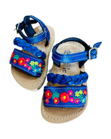 Mexican Girl Royal Blue Flower Leather Sandals