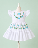 Mexican White Dress with Cute Floral Embroidery for Toddlers