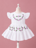 Mexican White Dress with Cute Floral Embroidery for Toddlers