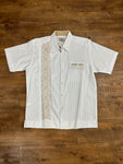 White Linen Guayabera with Gold Embroidery Short Sleeve