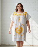 Puebla White and Yellow Mini Dress