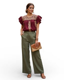 San Antonino Ruffled Blouse Maroon
