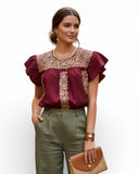 San Antonino Ruffled Blouse Maroon