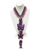 Butterfly Necklace & Earrings Set Black Magenta