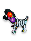 Handmade Mexican Plush Dog Embroidered Skeleton - Day of the dead wool felt puppy