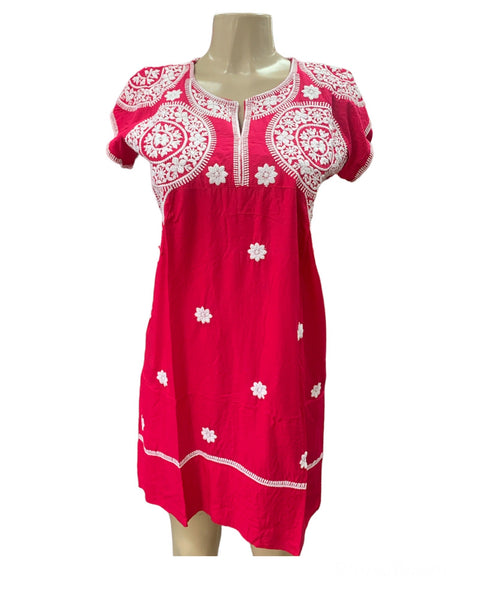 India Embroidered Dress Hot Pink