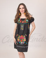 Mexican Floral Embroidered Off the Shoulder Dress Evelia Black
