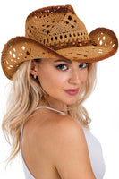 Beaded Crochet Crushable Straw Cowboy Hat