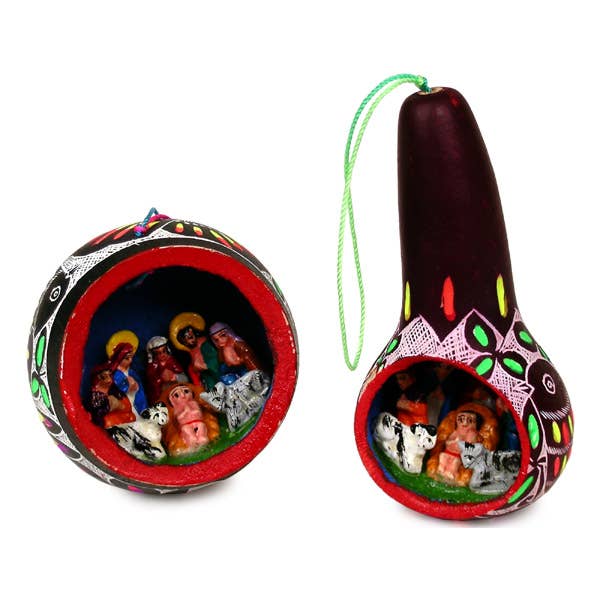 Gourd Primavera Nativity Carved Ornament Assorted Colors