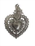 Flaming Sacred Heart with Cross Metal Art Wall Decor 7"x10.25"