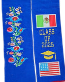 Mexican Serape Graduation Stole Embroidered with Mexico and USA Flags Class of 2025