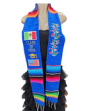 Mexican Serape Graduation Stole Embroidered with Mexico and USA Flags Class of 2025