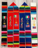 Mexican Serape Graduation Stole Embroidered with Mexico and USA Flags Class of 2025