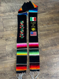 Mexican Serape Graduation Stole Embroidered with Mexico and USA Flags Class of 2025