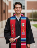 Mexican Serape Graduation Stole Embroidered with Mexico and USA Flags Class of 2025