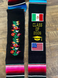 Mexican Serape Graduation Stole Embroidered with Mexico and USA Flags Class of 2025