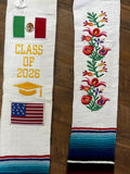 Mexican Serape Graduation Stole Embroidered with Mexico and USA Flags Class of 2025