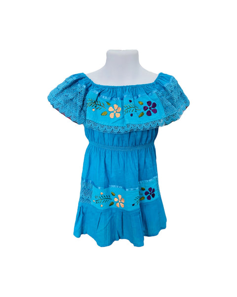 Campesina Dress for Girls Blue