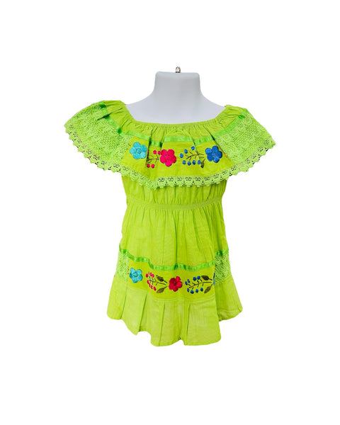 Campesina Dress for Girls Lime Green