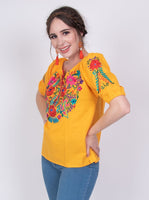 Tecali Embroidered Yellow Top