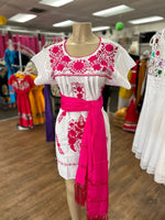 Puebla Dress White & Pink