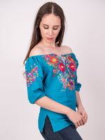 Tecali Embroidered Turquoise Top