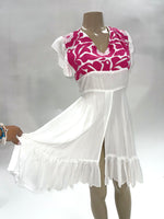 Mitla Oaxaca Dress White & Hot Pink