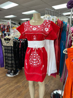 Puebla Dress Red & White