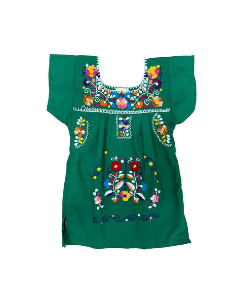 Mexican Puebla Girls Green Dress