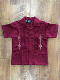 Mexican Fine Linen Embroidered Guayabera for Babies & Boys Burgundy - Cielito Lindo
