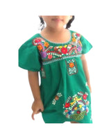 Mexican Puebla Dress for Girls Green