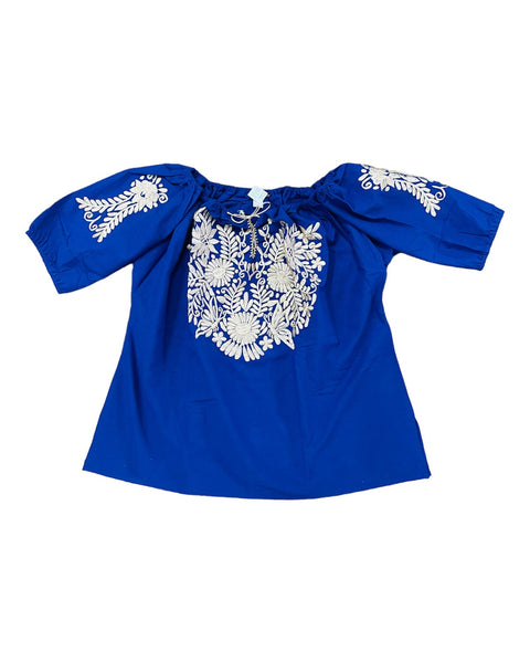 Tecali Embroidered Royal Blue & Gold Top