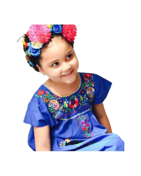 Mexican Puebla Dress for Girls Royal Blue – Cielito Lindo