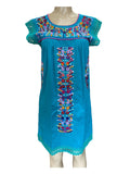 Mexican Tehuacan Dress with Lace Teal