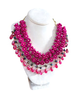 Handmade Ixtle Necklace & Earrings Hot Pink