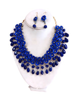 Handmade Ixtle Necklace & Earrings Royal Blue