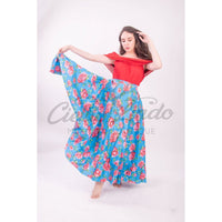Mexican Folklorico Turquoise Floral Skirt