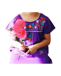 Mexican Puebla Dress for Girls Purple