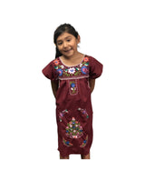 Mexican Puebla Girls Burgundy Dress