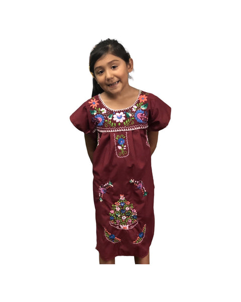 Mexican Puebla Dress for Girls Royal Blue