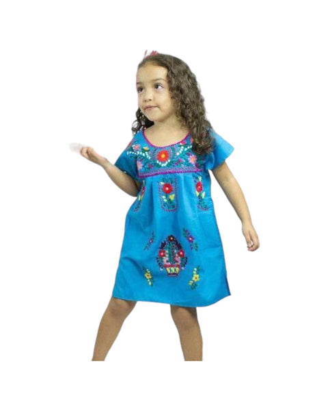 Mexican Puebla Dress for Girls Blue – Cielito Lindo
