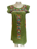 Mexican Tehuacan Dress with Lace Olive Green