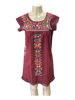Mexican Tehuacan Dress with Lace Maroon