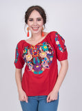 Tecali Embroidered Red Top