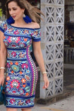 Fiesta Dress Blue Printed - Cielito Lindo Mexican Boutique