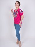 Tecali Embroidered Hot Pink Top