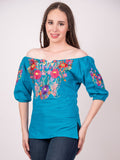 Tecali Embroidered Turquoise Top
