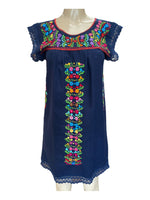 Mexican Tehuacan Dress with Lace Navy