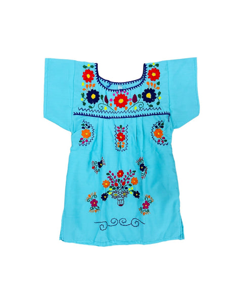 Mexican Puebla Dress for Girls Mint